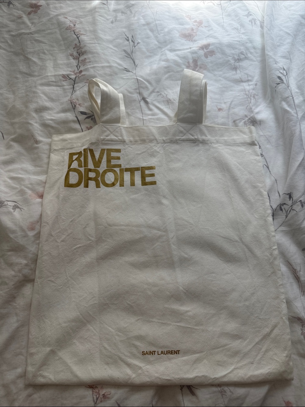 Saint Laurent Rive Droite Cream Tote with Gold Print
